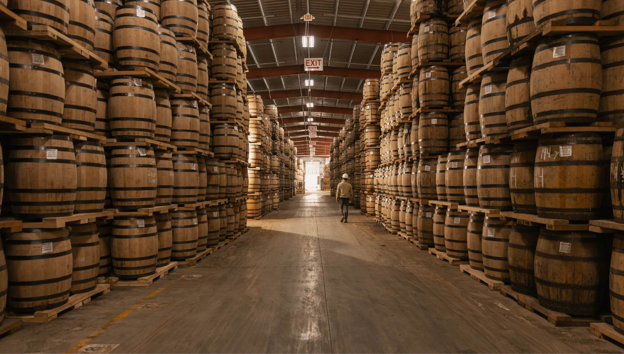 A warehouse full of barrels for aging bourbon